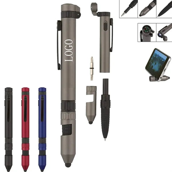 6-in-1 Phone Holder Stylus Compass LED Lights Tool Pen