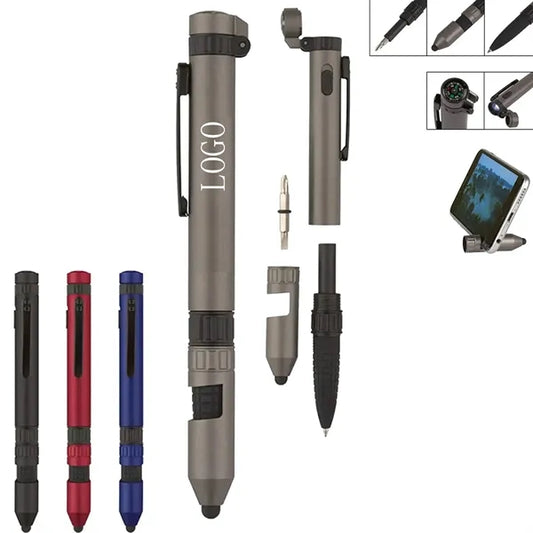 6-in-1 Phone Holder Stylus Compass LED Lights Tool Pen