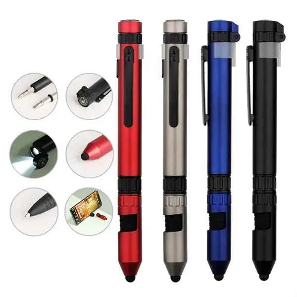 6-in-1 Phone Holder Stylus Compass LED Lights Tool Pen