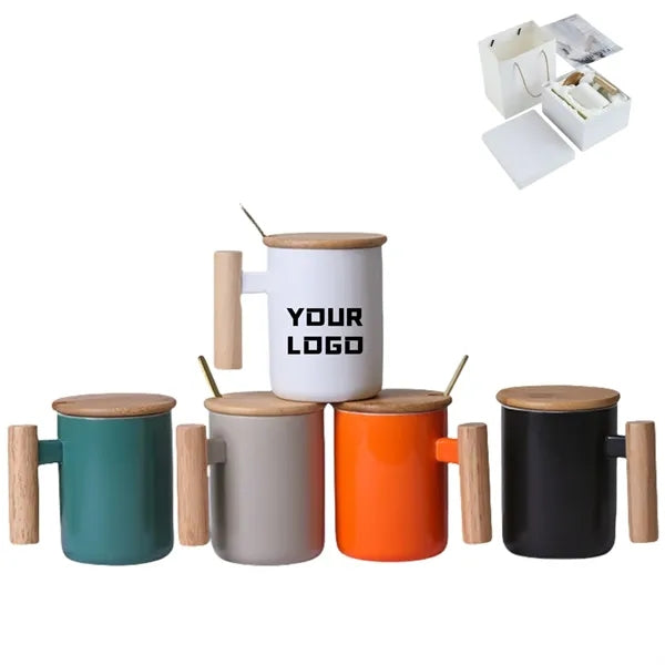 Ceramic Coffee Mug with Lid and Scoop