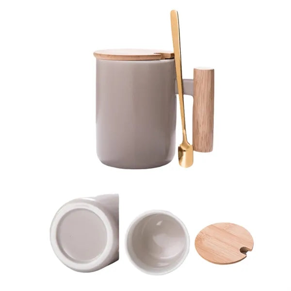 Ceramic Coffee Mug with Lid and Scoop