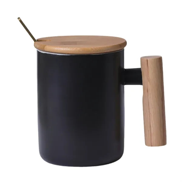 Ceramic Coffee Mug with Lid and Scoop