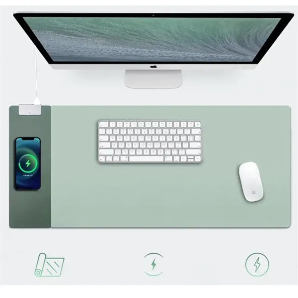 Wireless Charging Mouse Pad Leather Office Gaming Desk Mat