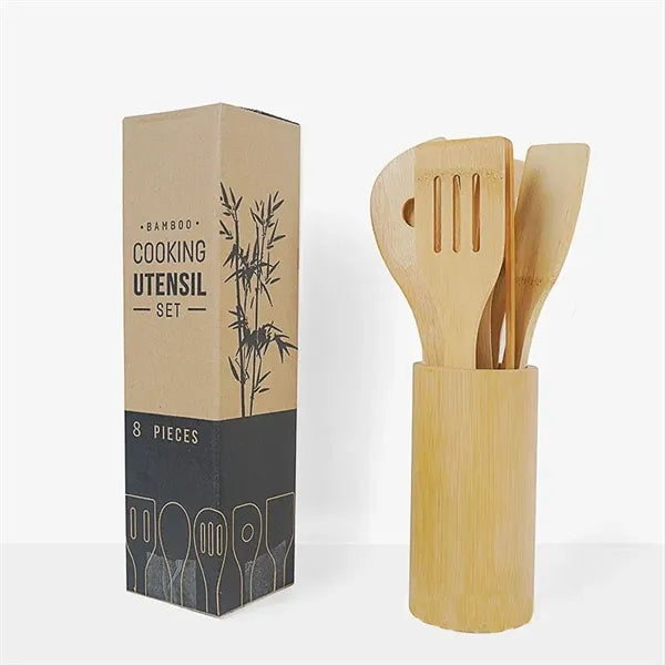 Eight-piece set of bamboo kitchen utensils