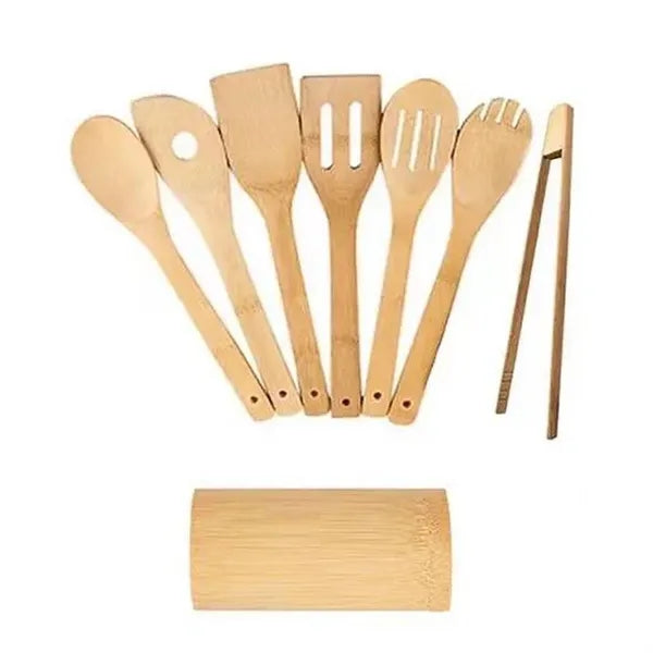 Eight-piece set of bamboo kitchen utensils