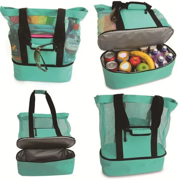 Mesh Beach Tote Bag with Insulated Picnic Cooler