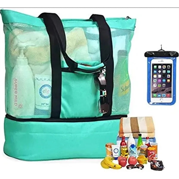 Mesh Beach Tote Bag with Insulated Picnic Cooler