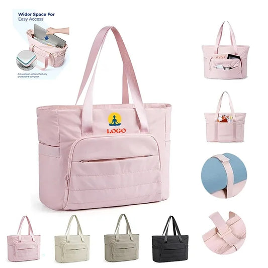 Quilted Lightweight Large Tote Bag with Yoga Mat Strap