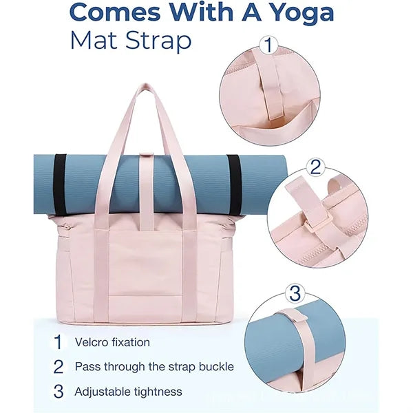 Quilted Lightweight Large Tote Bag with Yoga Mat Strap