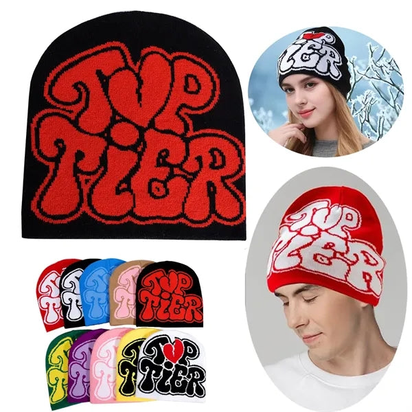 Letter Graphic Y2k Beanie Knit Hat Warm Winter Cap