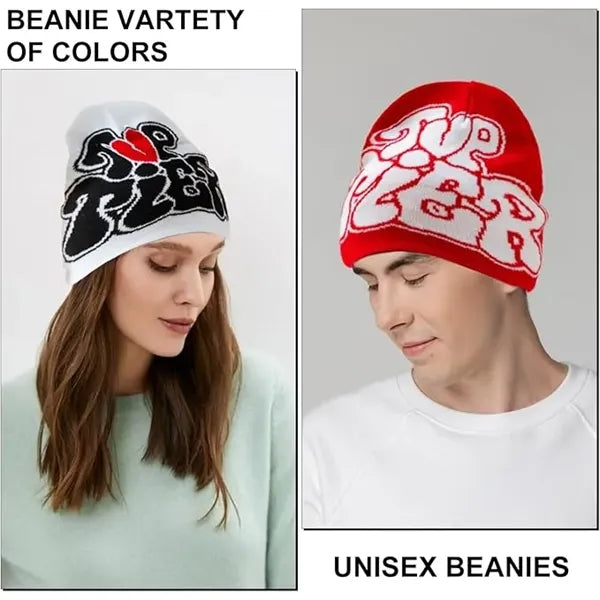 Letter Graphic Y2k Beanie Knit Hat Warm Winter Cap
