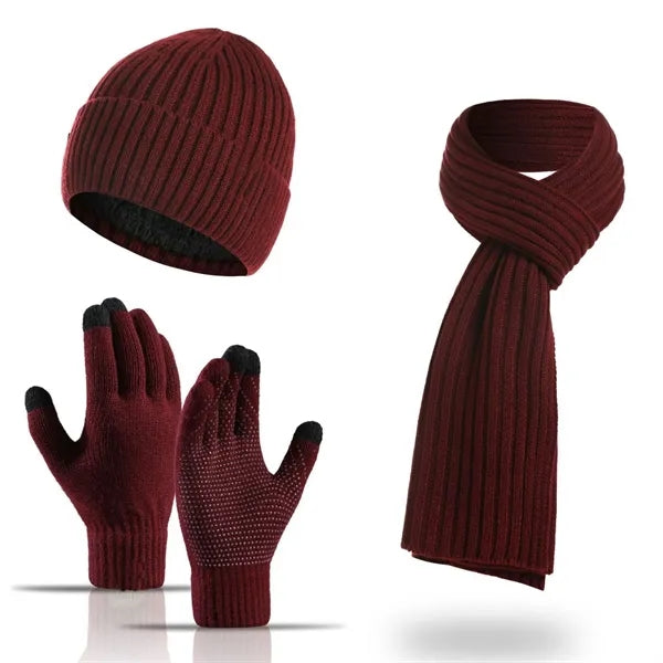 Winter Hat Scarf Gloves Set Touchscreen Compatible