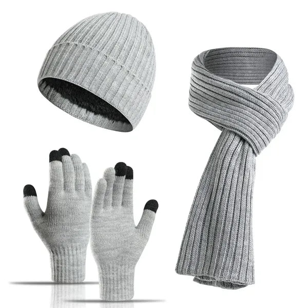 Winter Hat Scarf Gloves Set Touchscreen Compatible