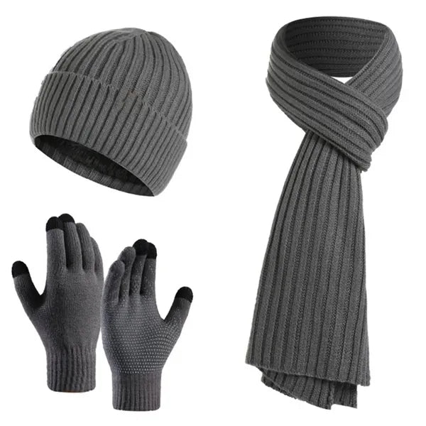 Winter Hat Scarf Gloves Set Touchscreen Compatible