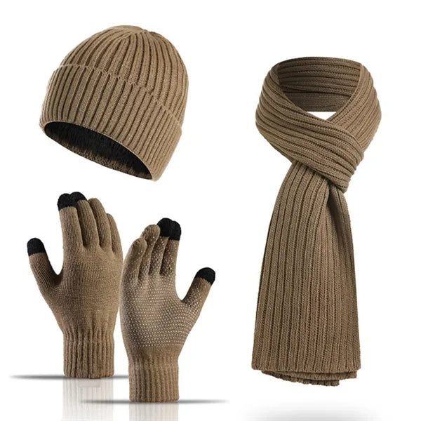 Winter Hat Scarf Gloves Set Touchscreen Compatible