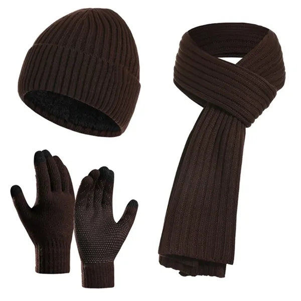 Winter Hat Scarf Gloves Set Touchscreen Compatible
