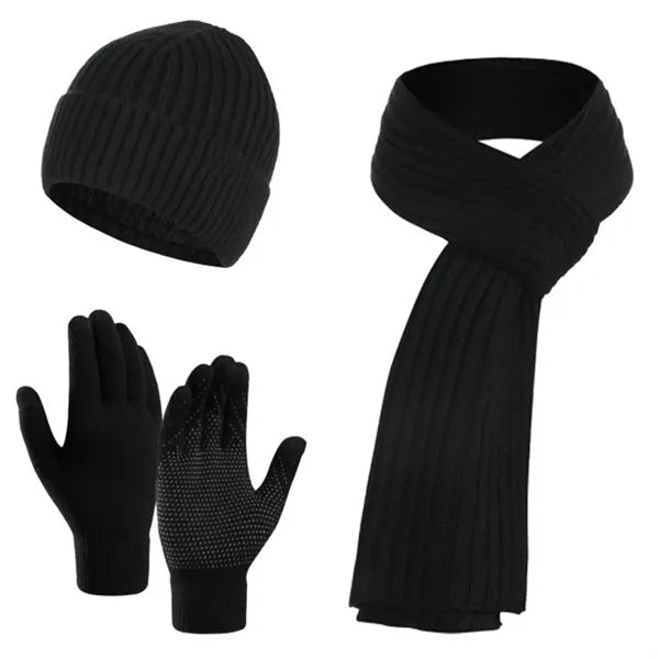 Winter Hat Scarf Gloves Set Touchscreen Compatible