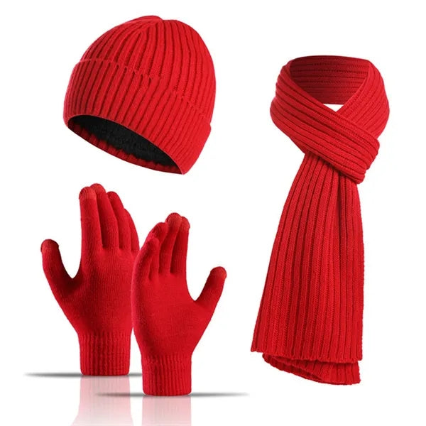 Winter Hat Scarf Gloves Set Touchscreen Compatible