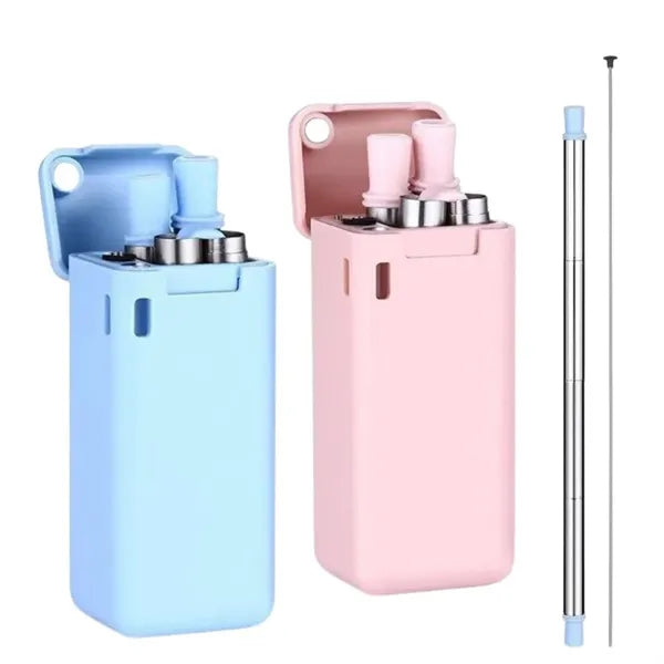 Folding silicone straw stainless steel ABS portable travel