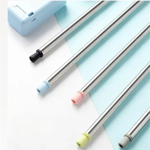 Folding silicone straw stainless steel ABS portable travel