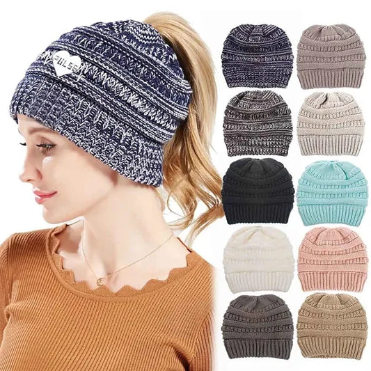Acrylic Knitted Ponytail Beanie Cap Hat
