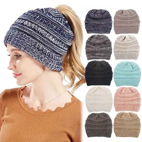 Acrylic Knitted Ponytail Beanie Cap Hat