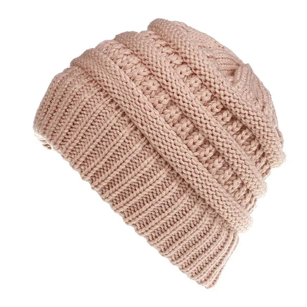 Acrylic Knitted Ponytail Beanie Cap Hat