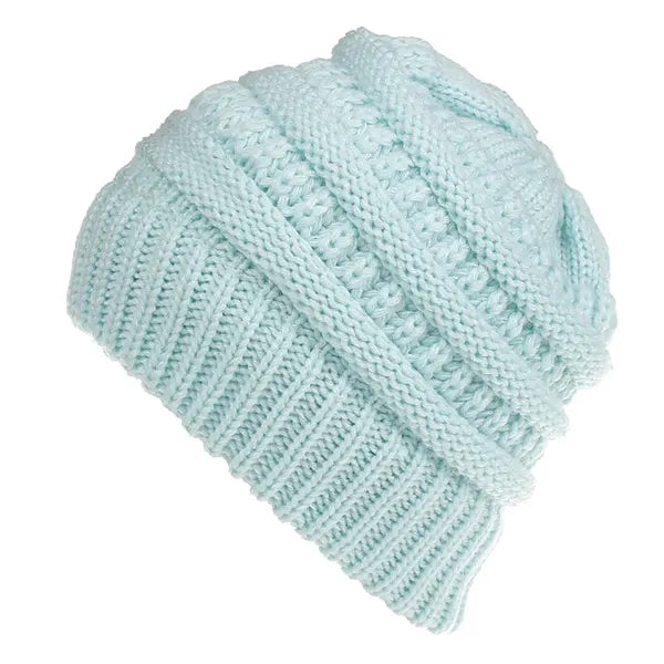 Acrylic Knitted Ponytail Beanie Cap Hat