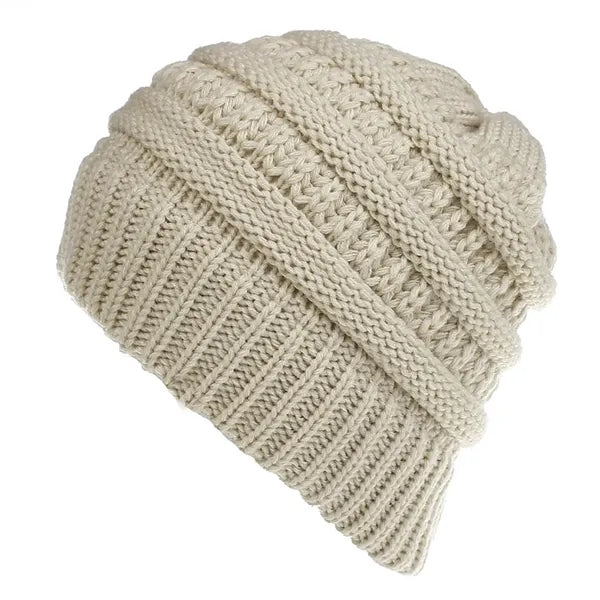 Acrylic Knitted Ponytail Beanie Cap Hat