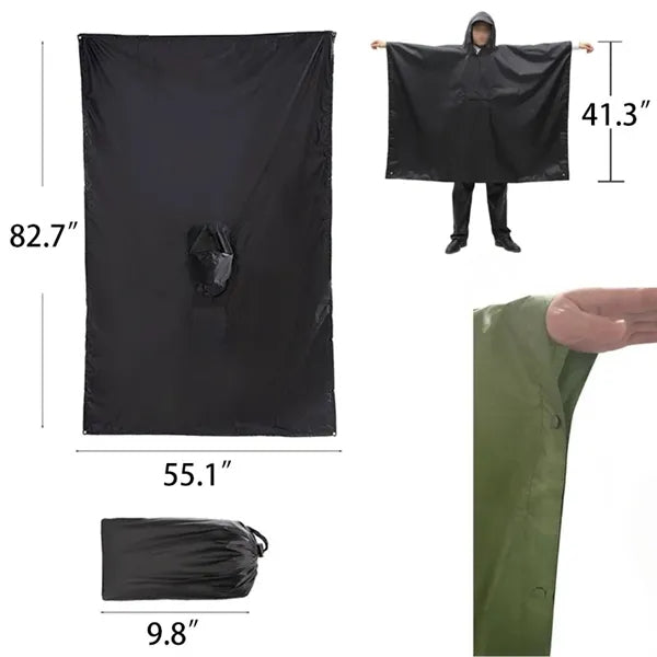 Hooded Rain Poncho with Pocket