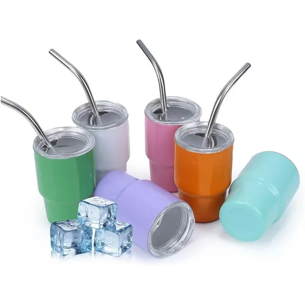 7 OZ Double Wall Stainless Steel Vacuum Tumblers with Straw