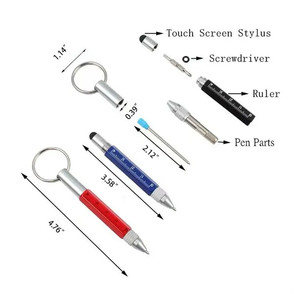 6 in 1 Multitool Tech Tool Pen Ballpoint Ruler Screwdriver