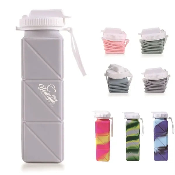 Collapsible Portable Silicone Water Bottle with Straw Lid