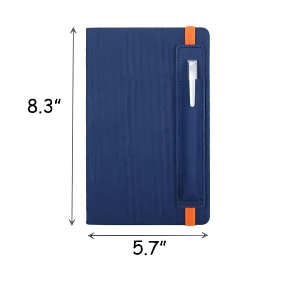 A5 Striped Leather Notebook With Pen Holder