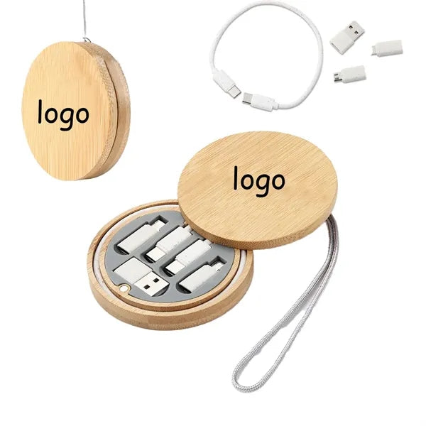 Multi USB Adapter Kit Fast Charging Cable Bamboo Storage Box