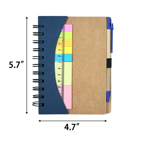 Spiral Notebook W/Pen Ruler And Sticky Notes