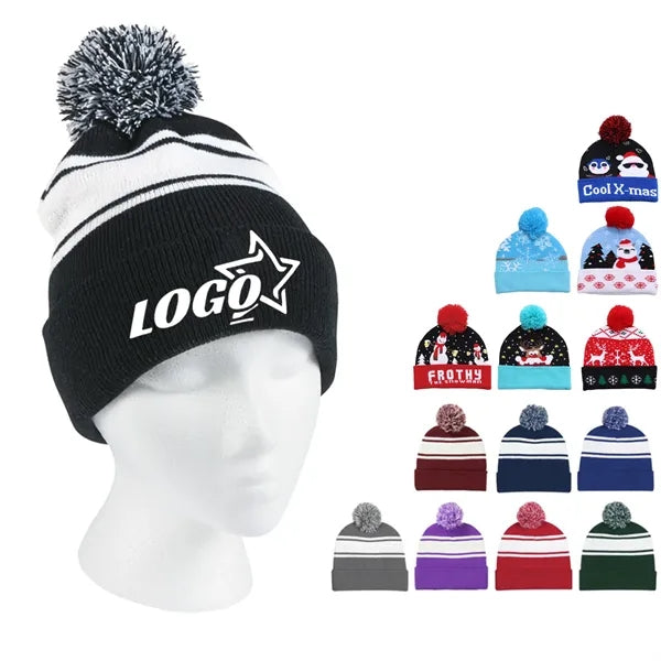 Knit Pom Beanie With Cuff