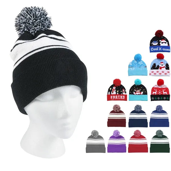 Knit Pom Beanie With Cuff