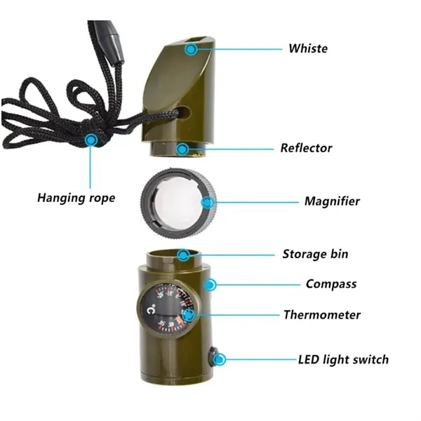 7 in 1 multifunctional wilderness survival whistle