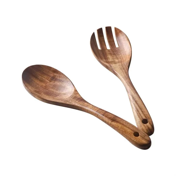 10" Wooden Salad Server Set w/ Long Handles for Mixing Toss'