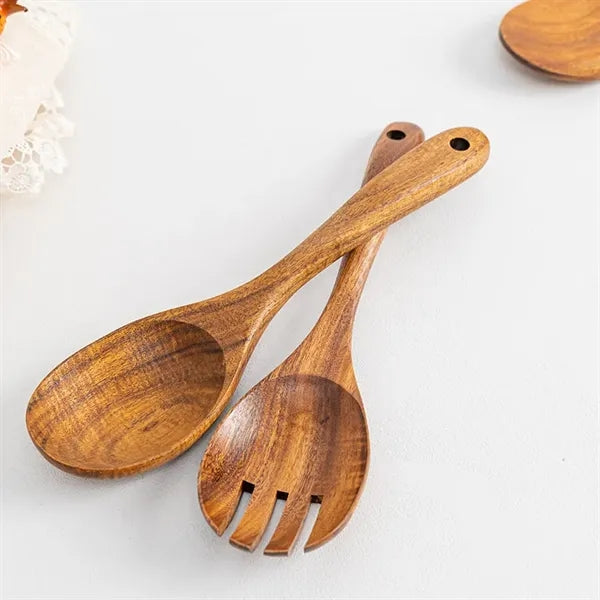 10" Wooden Salad Server Set w/ Long Handles for Mixing Toss'