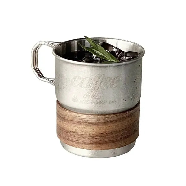 10oz Stainless Steel Coffee Cup Set With Wooden Holder And H