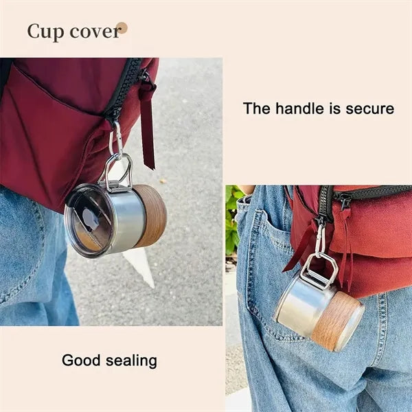 10oz Stainless Steel Coffee Cup Set With Wooden Holder And H