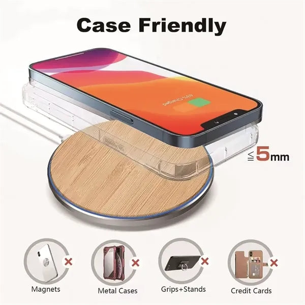15W Round Bamboo Wood Wireless Charger