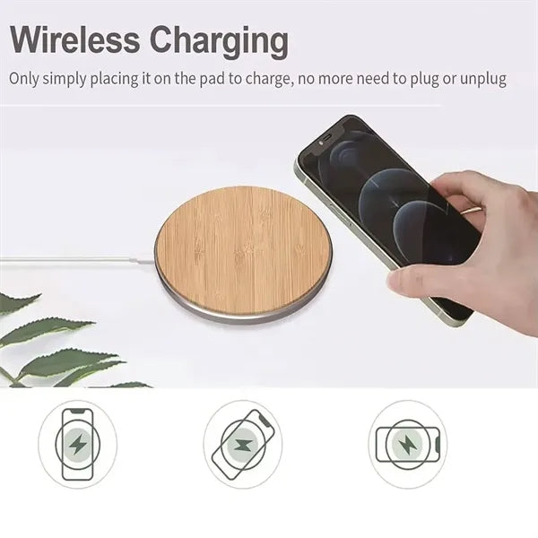 15W Round Bamboo Wood Wireless Charger
