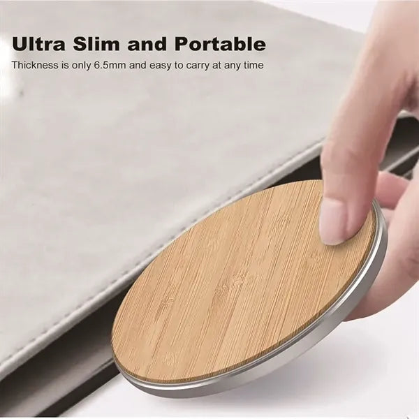 15W Round Bamboo Wood Wireless Charger