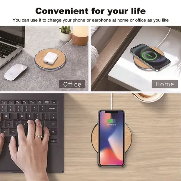 15W Round Bamboo Wood Wireless Charger