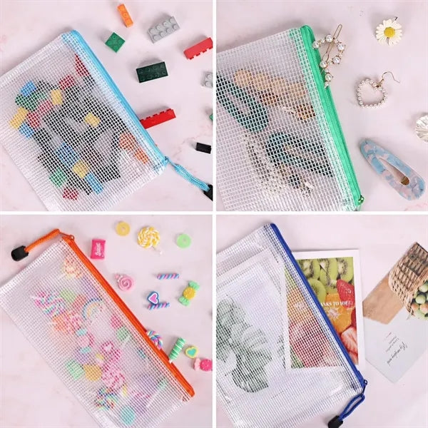 A4 Waterproof Mesh Zipper Pouch Bags School Office Supplies