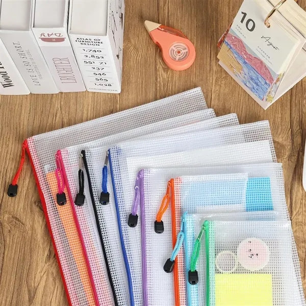 A4 Waterproof Mesh Zipper Pouch Bags School Office Supplies