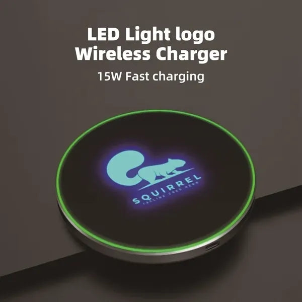 15W Round Light Up LED Logo Wireless Charger